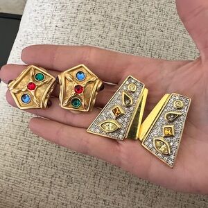 Gold and Gemstone Clip-On Earrings